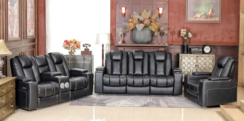 Black 3-Piece Power Reclining Living Room Set with LED Lighting, Hidden Storage & Bluetooth Speaker