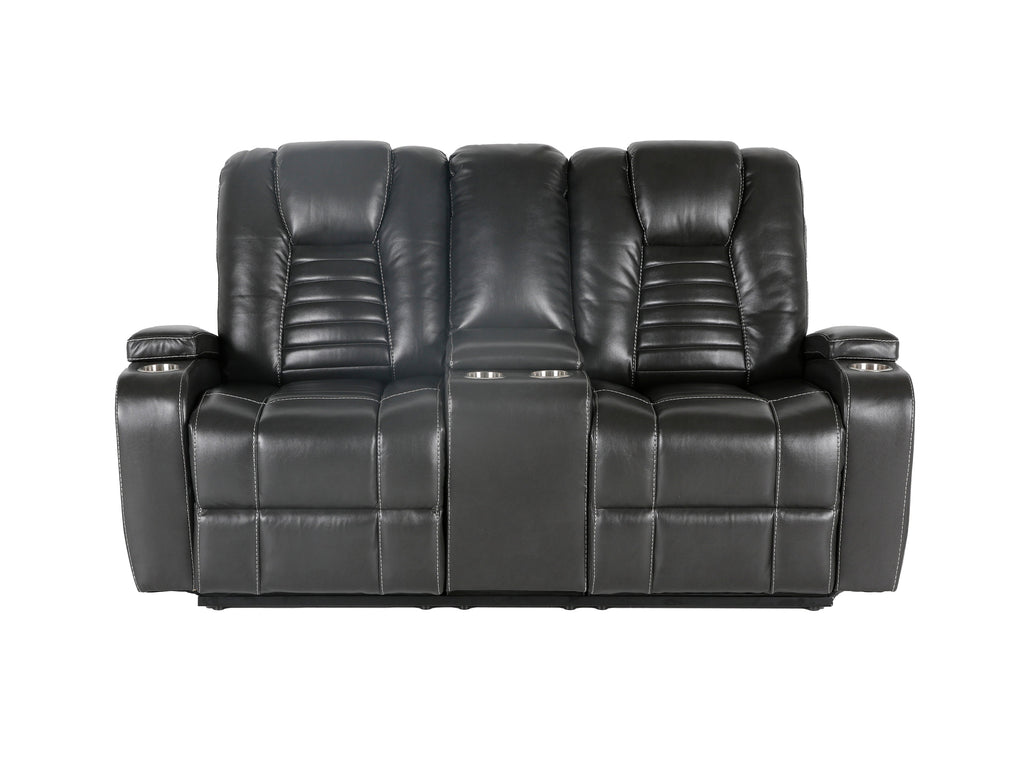 Meridian Grey 3-Piece Living Room Set with Power Headrests, Cup Holders & Storage