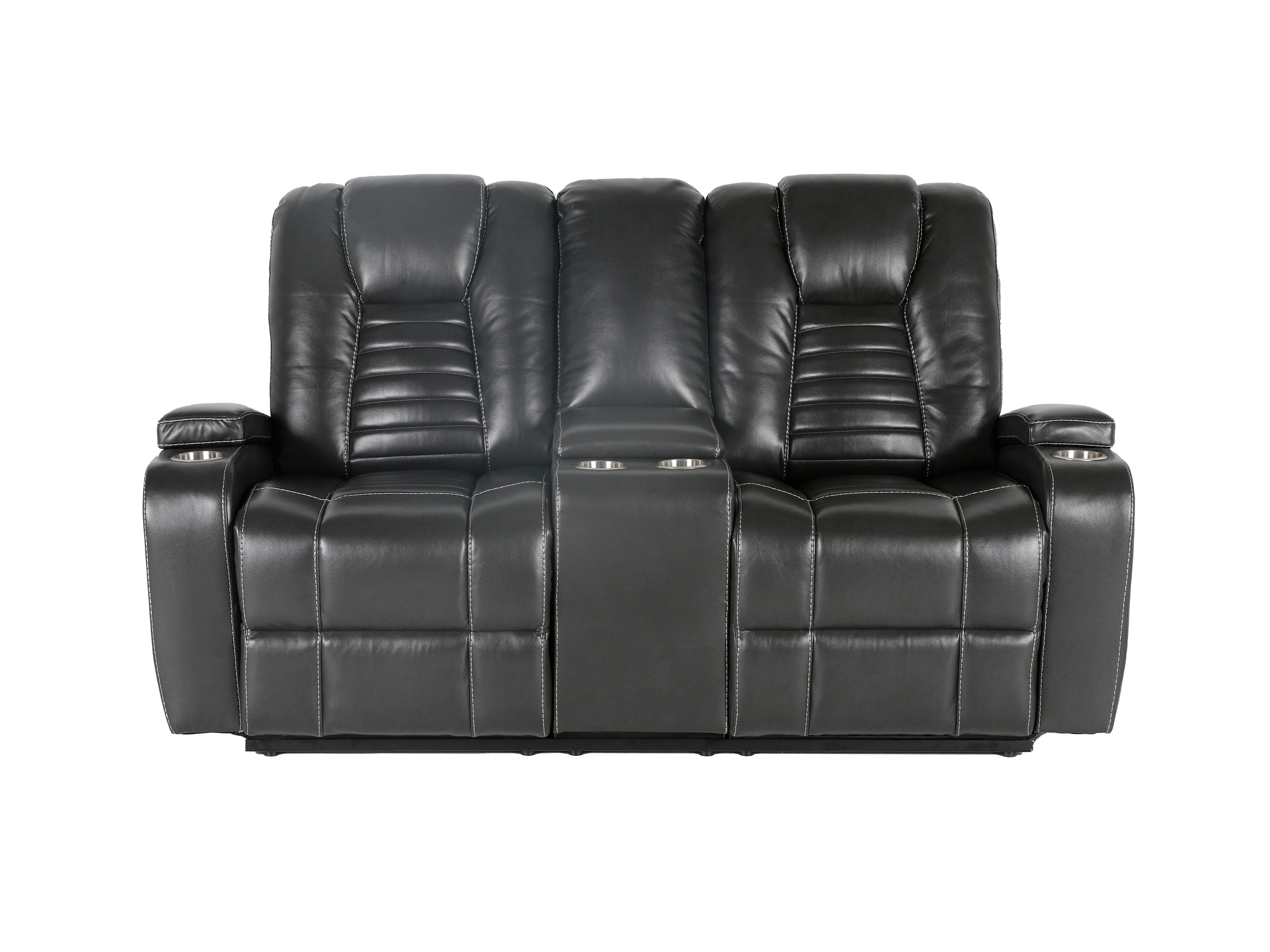 Meridian Grey 3-Piece Living Room Set with Power Headrests, Cup Holders & Storage