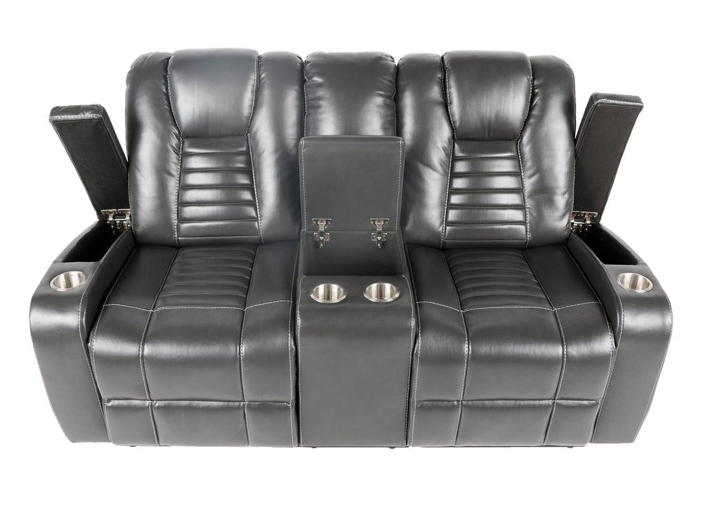 Meridian Grey 3-Piece Living Room Set with Power Headrests, Cup Holders & Storage