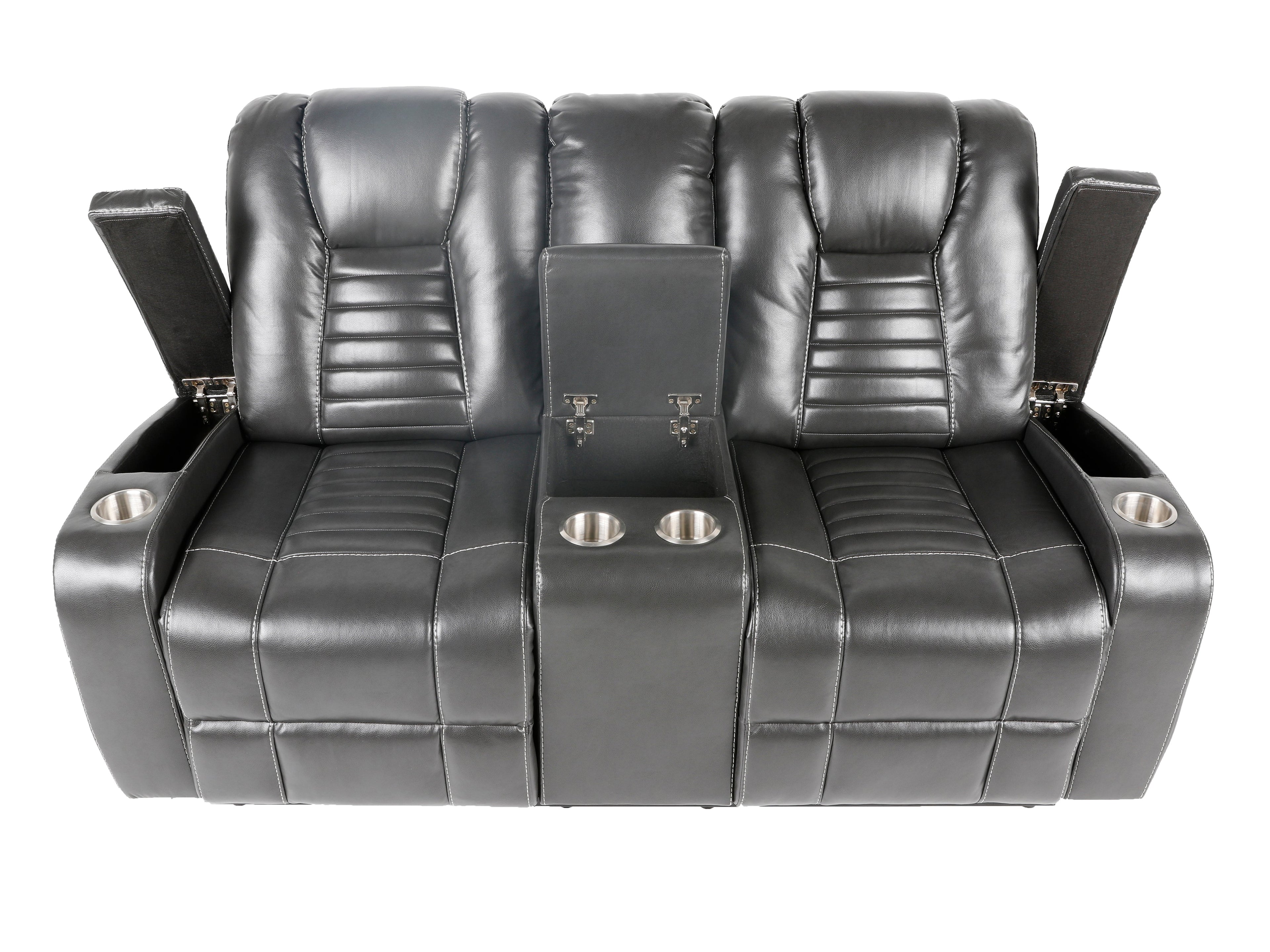 Meridian Grey 3-Piece Living Room Set with Power Headrests, Cup Holders & Storage