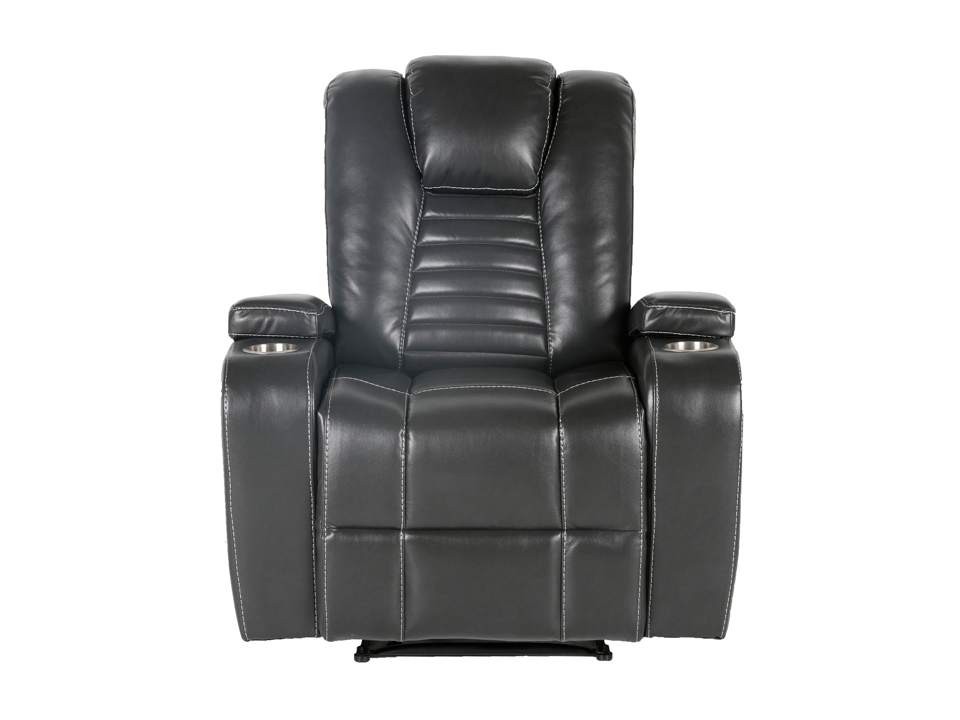 Meridian Grey 3-Piece Living Room Set with Power Headrests, Cup Holders & Storage