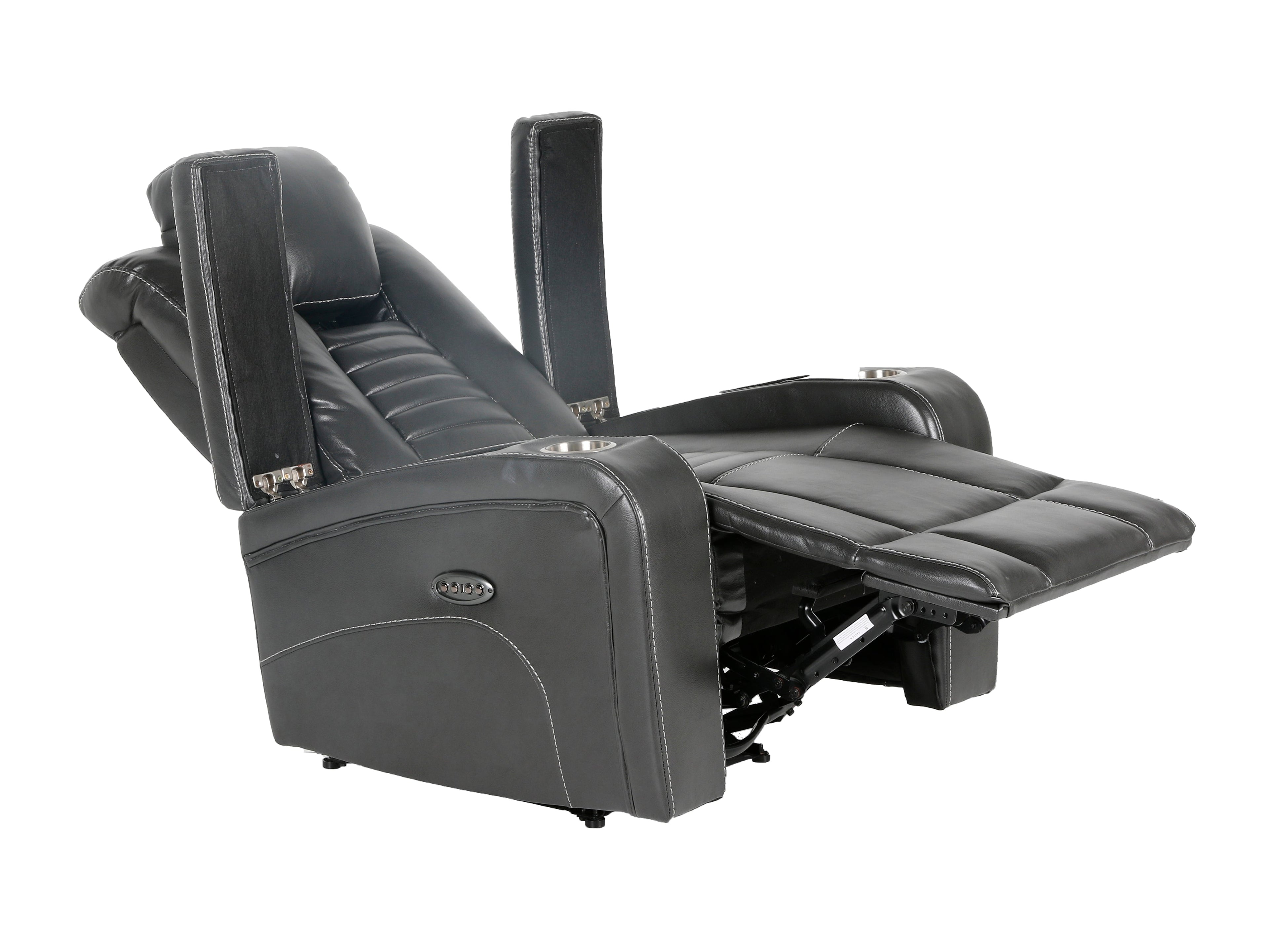 Meridian Grey 3-Piece Living Room Set with Power Headrests, Cup Holders & Storage