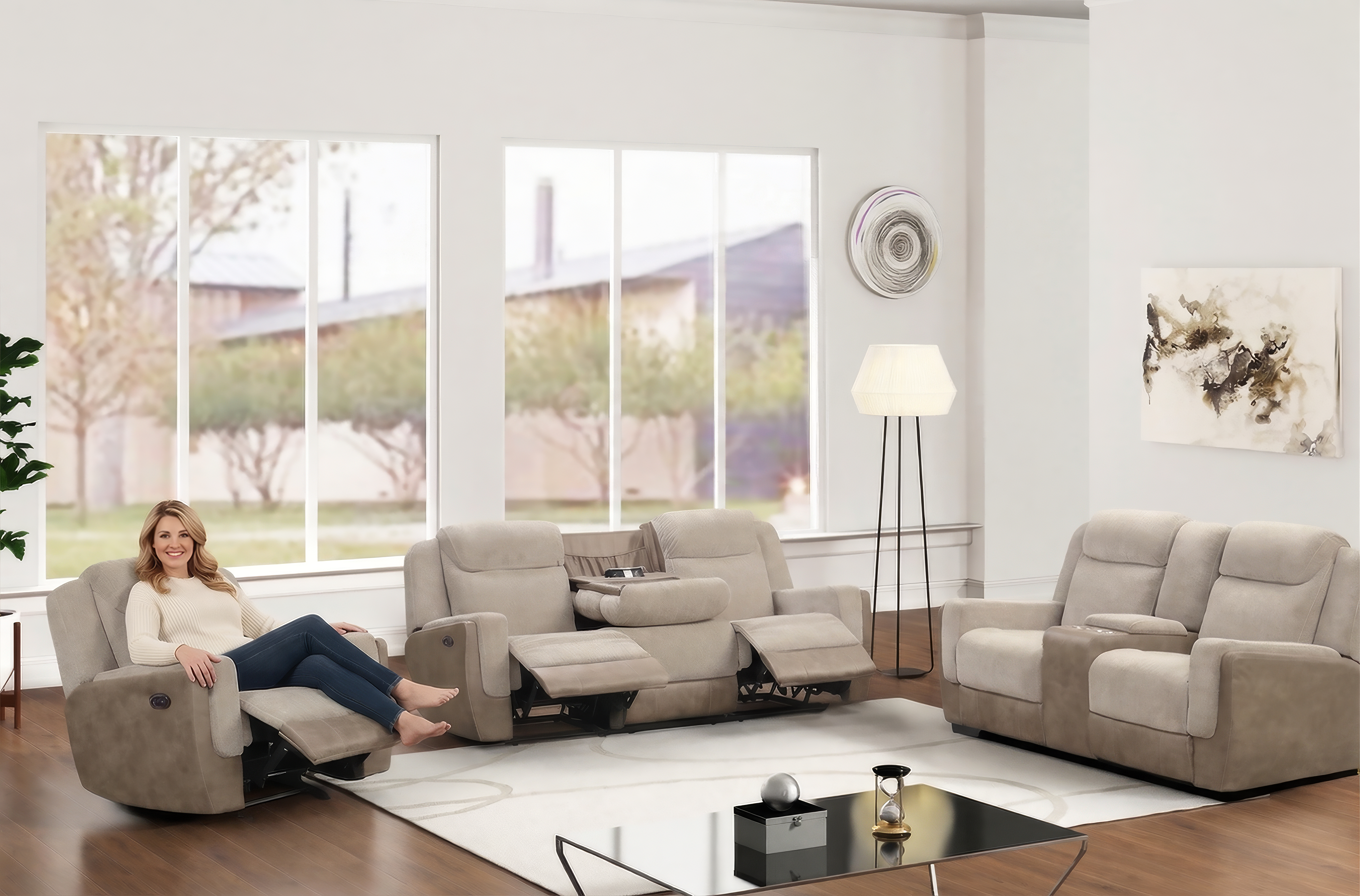 Brown Power Reclining 3-Piece Living Room Set with USB Charging – Sofa, Loveseat & Recliner