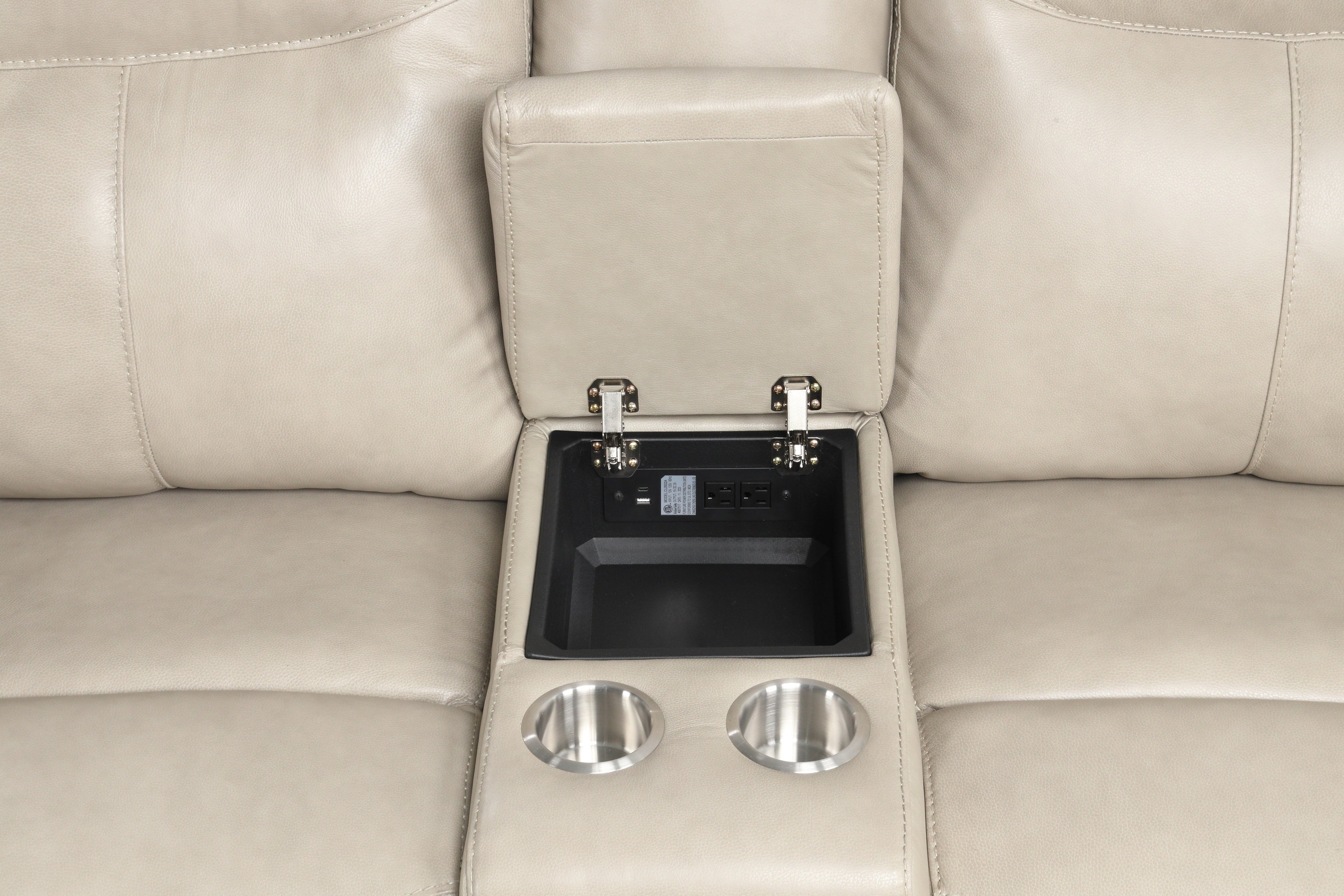 Cream Top Grain Leather Power Reclining Sectional with Console & Wireless Charging