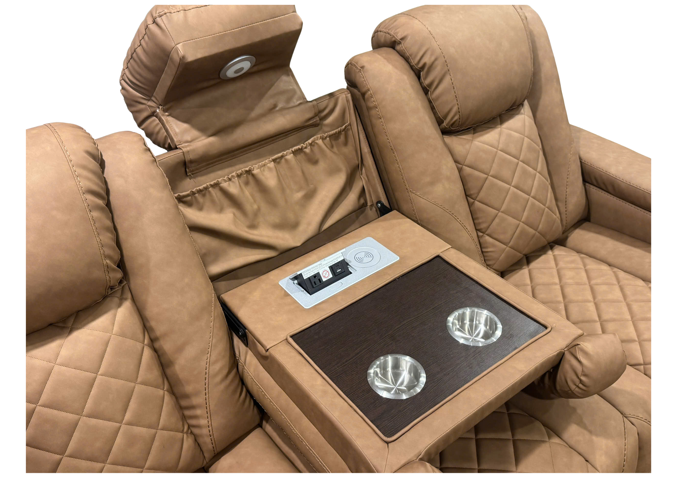 Modern 3-Piece Power Reclining Living Room Set in Camel - Power Headrests, USB & Wireless Charging, Hidden Armrest Storage, Cup Holders, & Reading Light