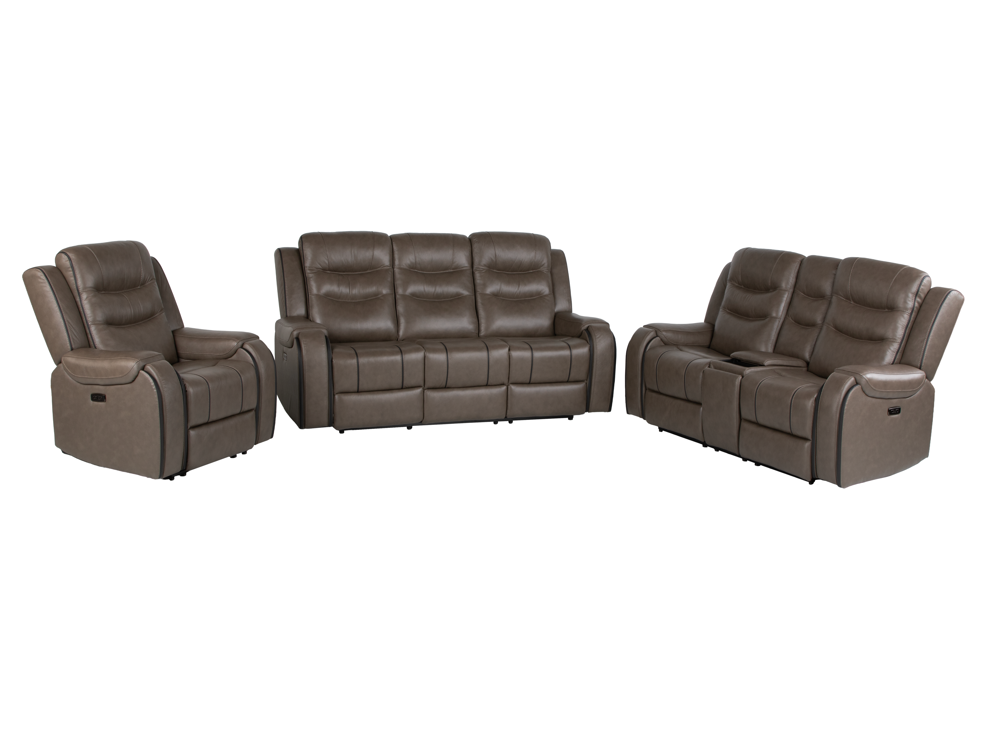 Warm Gray Top Grain Leather Power Reclining 3-Piece Living Room Set with Power Headrests