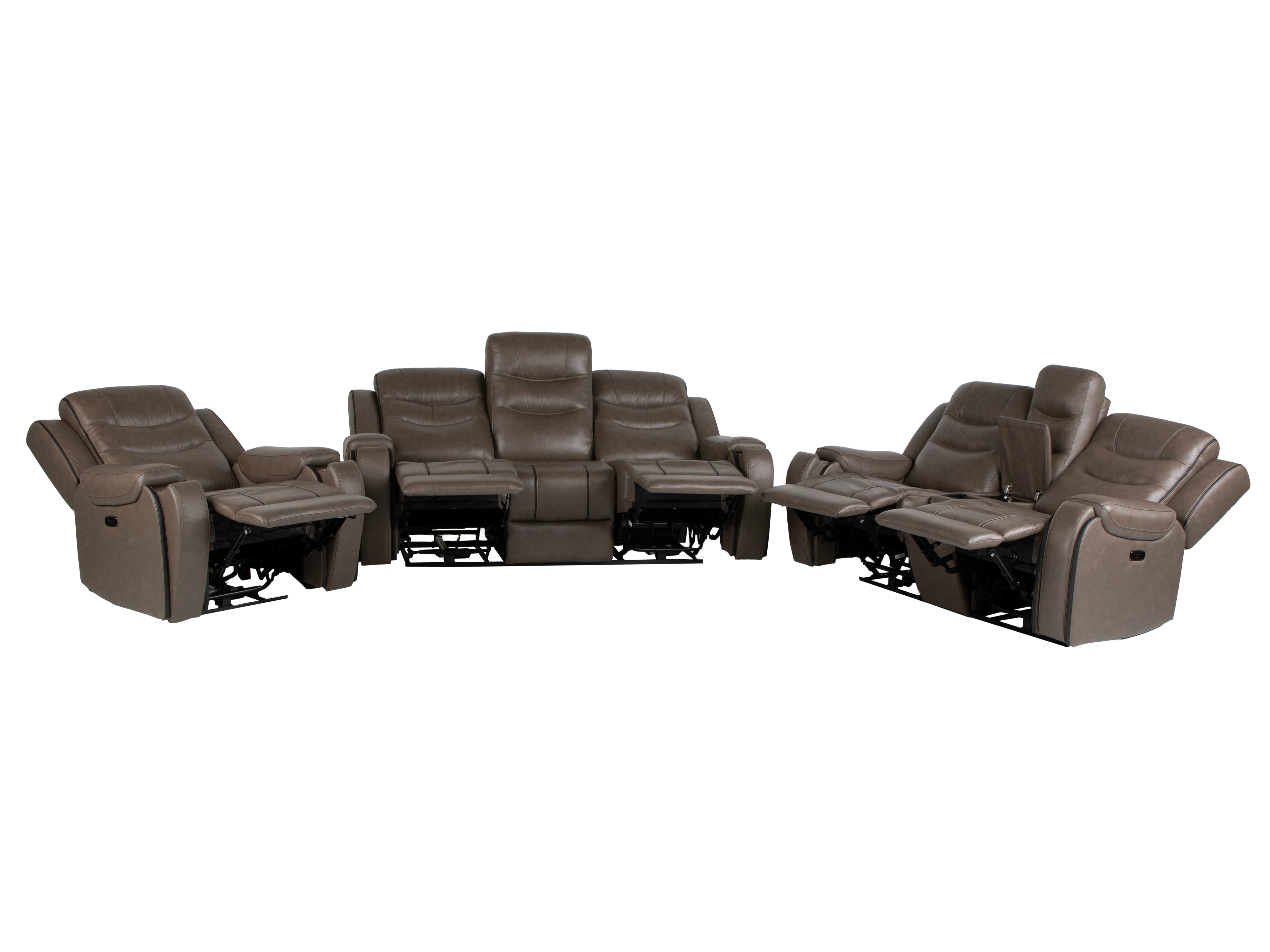 Warm Gray Top Grain Leather Power Reclining 3-Piece Living Room Set with Power Headrests